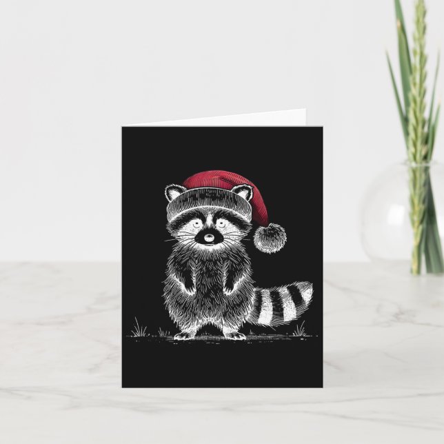 Christmas Racoon Santa Hat Trash Panda Racoon Lo Card (Front)