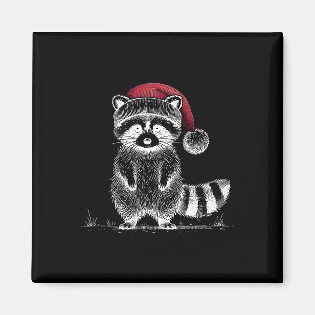 Christmas Racoon Santa Hat Trash Panda Racoon Lo Magnet (Front)