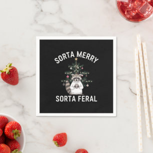 Christmas Racoon Sorta Merry Sorta Feral Xmas Napkin