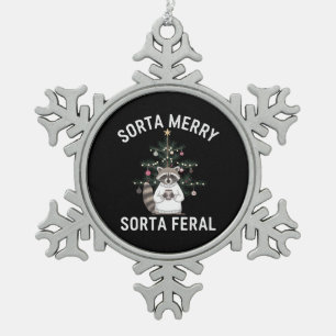 Christmas Racoon Sorta Merry Sorta Feral Xmas Snowflake Pewter Christmas Ornament