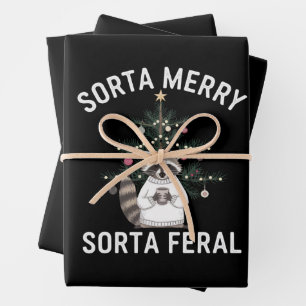 Christmas Racoon Sorta Merry Sorta Feral Xmas Wrapping Paper Sheet