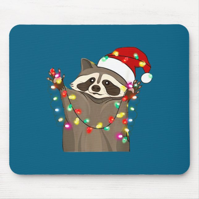 Christmas Racoon Swea,funny Christmas Lights Racco Mouse Pad (Front)