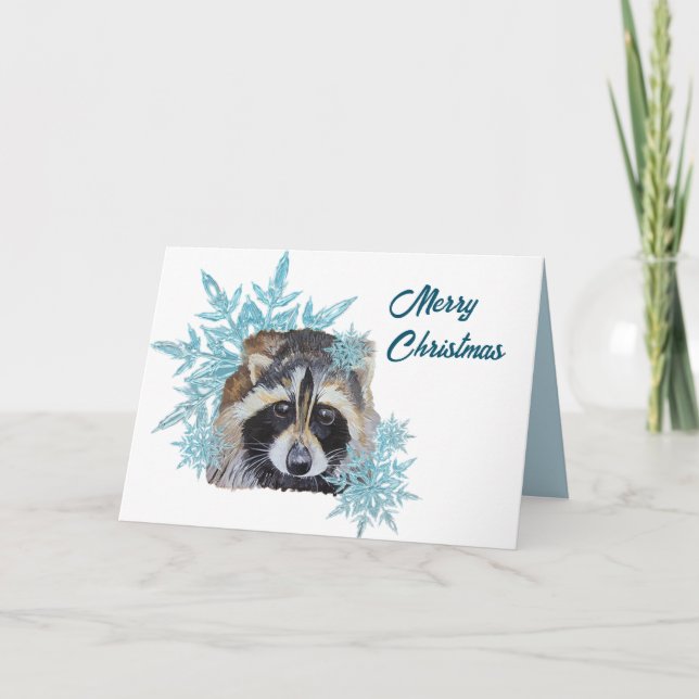 Christmas Racoon Trash Panda Snowflakes   Holiday Card (Front)