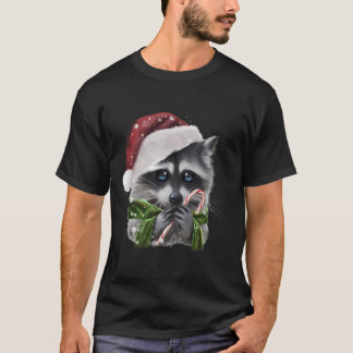 Christmas Racoon With Candy Cane Graphic T-Shirt