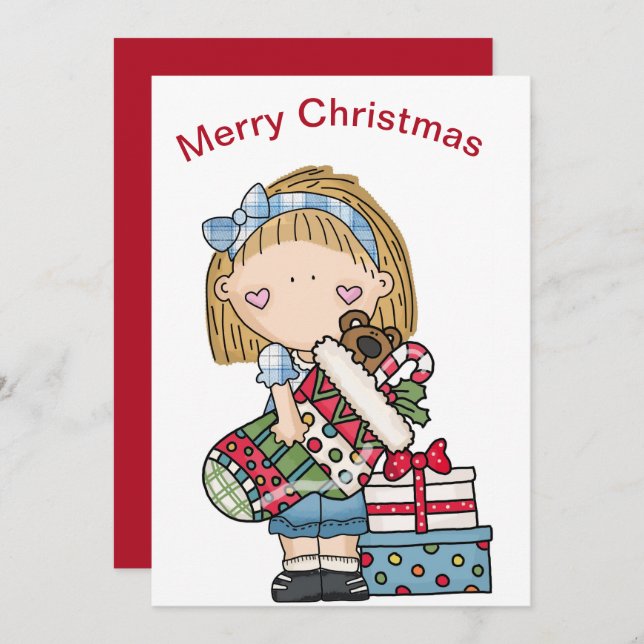 Christmas Rag doll Holding A Stocking  Holiday Card (Front/Back)
