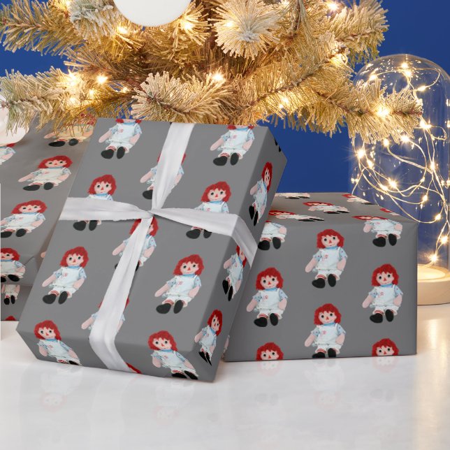 Christmas Rag Doll on Grey Wrapping Paper (Holidays)