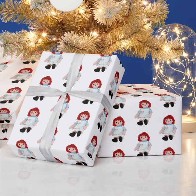 Christmas Rag Doll on White Wrapping Paper (Holidays)