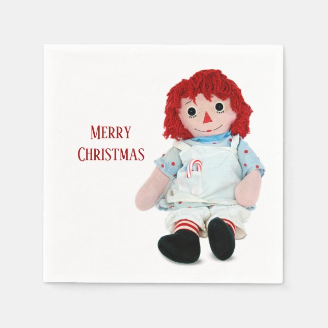 Christmas Rag Doll With Candy Cane Napkin (Front)
