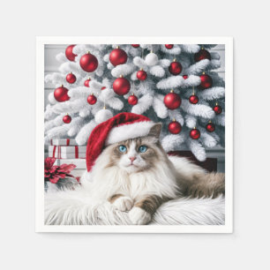 Christmas Ragdoll Cat In a Santa Hat Napkin