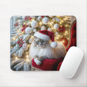 Christmas Ragdoll Cat On Vintage Chair Mouse Pad