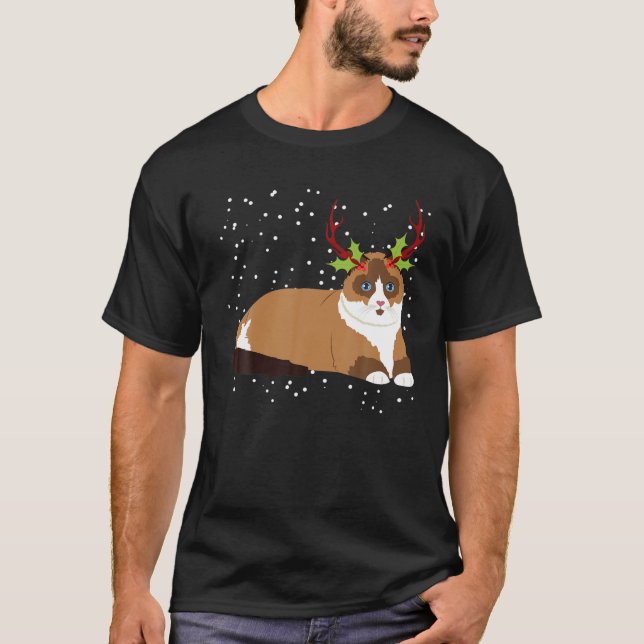 Christmas Ragdoll Cat Reindeer Antlers T-Shirt (Front)