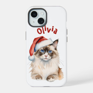 Christmas Ragdoll cat Watercolor iPhone 15 Case