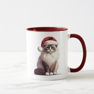 Christmas Ragdoll cat, Xmas Santa Ragdoll kitten Mug