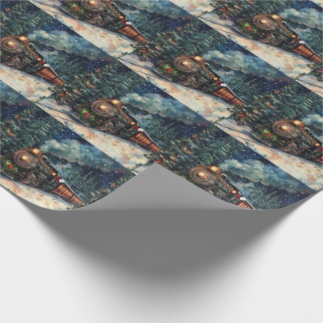 Christmas Railroad Train with Santa Thumbs Up Wrapping Paper (Corner)