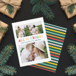 Christmas rainbow colorful bright 1 photo modern holiday card<br><div class="desc">Photo collage christmas rainbow colorful stripe all is bright fun family holiday collection.</div>