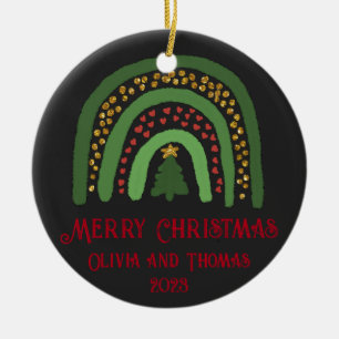 Christmas rainbow glitter red gold green ceramic ornament