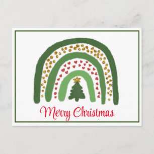 Christmas rainbow glitter red gold green postcard