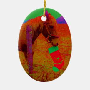 Christmas Rainbow Horse Ceramic Ornament