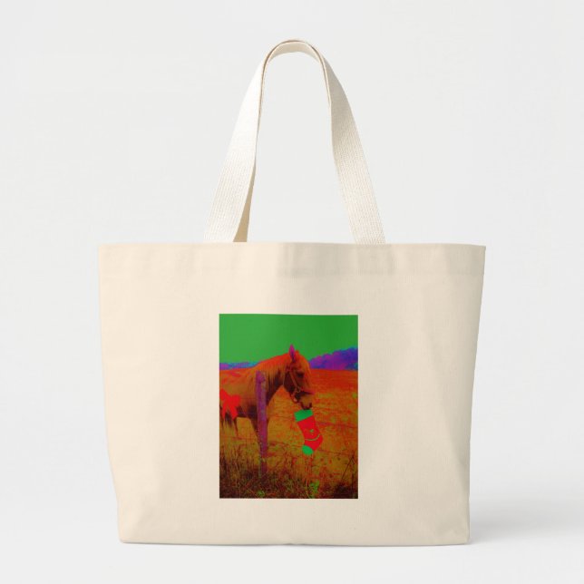 Christmas Rainbow Horse Large Tote Bag (Front)