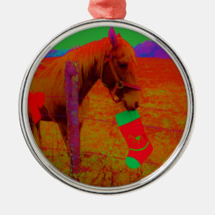Christmas Rainbow Horse Metal Ornament
