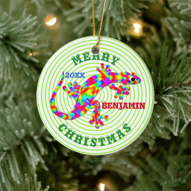 Christmas Rainbow Salamander Keepsake Custom Ceramic Ornament (Tree)