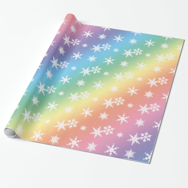 Christmas rainbow snowflakes pattern wrapping paper (Unrolled)