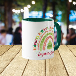Christmas Rainbow Teachers Appreciations Green Mug<br><div class="desc">Show your appreciation for teachers during the holiday season with our Teachers Always Make The Nice List Christmas Gift Mug. This coffee mug is not just a cup; it's a heartwarming token of gratitude for the educators who always make the nice list. The elegant and festive design includes cute Merry...</div>