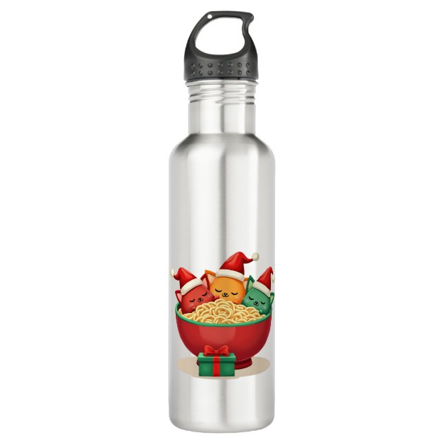 Christmas Ramen Cat Santa Anime Meow Kitty Meow Ca 710 Ml Water Bottle (Front)