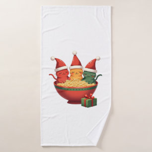 Christmas Ramen Cat Santa Anime Meow Kitty Meow Ca Bath Towel