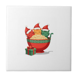 Christmas Ramen Cat Santa Anime Meow Kitty Meow Ca Ceramic Tile