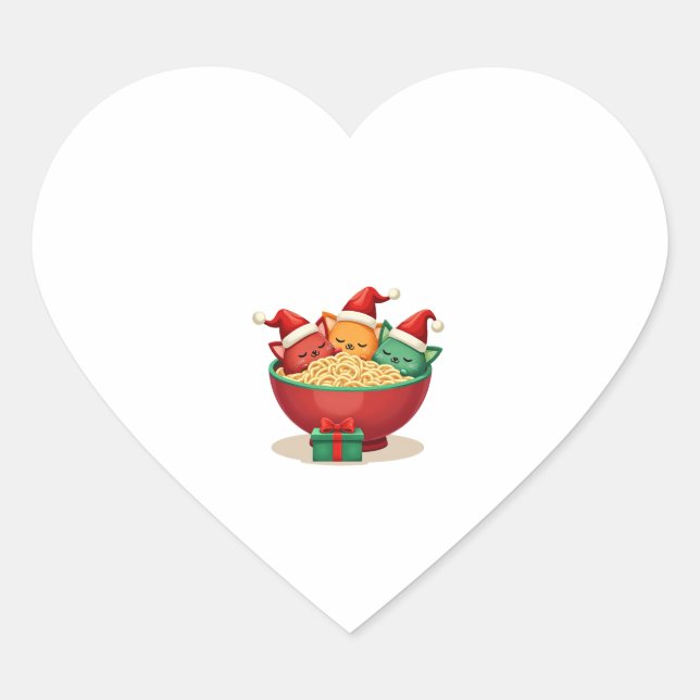 Christmas Ramen Cat Santa Anime Meow Kitty Meow Ca Heart Sticker (Front)