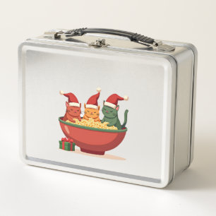 Christmas Ramen Cat Santa Anime Meow Kitty Meow Ca Metal Lunch Box