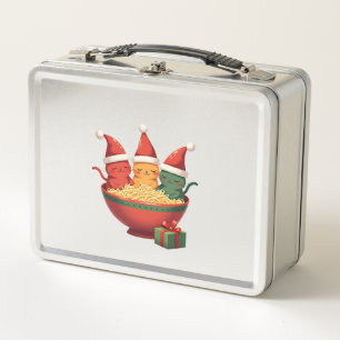 Christmas Ramen Cat Santa Anime Meow Kitty Meow Ca Metal Lunch Box