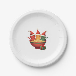 Christmas Ramen Cat Santa Anime Meow Kitty Meow Ca Paper Plate