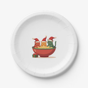 Christmas Ramen Cat Santa Anime Meow Kitty Meow Ca Paper Plate