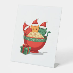 Christmas Ramen Cat Santa Anime Meow Kitty Meow Ca Pedestal Sign