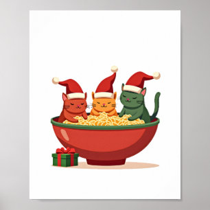 Christmas Ramen Cat Santa Anime Meow Kitty Meow Ca Poster