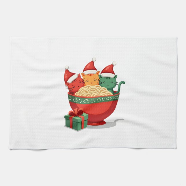 Christmas Ramen Cat Santa Anime Meow Kitty Meow Ca Tea Towel (Horizontal)