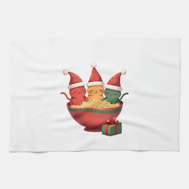 Christmas Ramen Cat Santa Anime Meow Kitty Meow Ca Tea Towel (Horizontal)