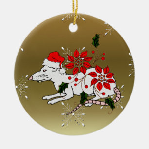 Christmas Rat Ceramic Ornament