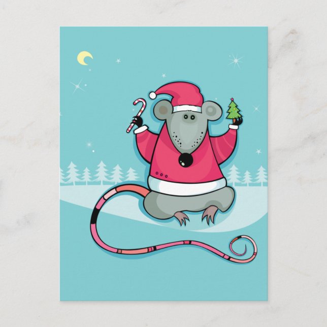 Christmas Rat in Santa Suit Holiday Postcard (Front)