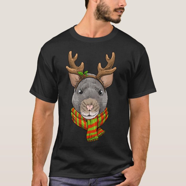Christmas Rat Mouse Santa Clause Reindeer Xmas Rat T-Shirt (Front)