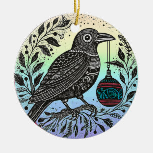 Christmas Raven Ceramic Ornament