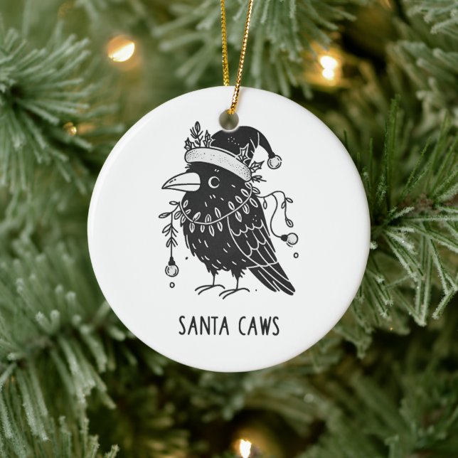 Christmas Raven Santa Caws  Ceramic Ornament (Tree)