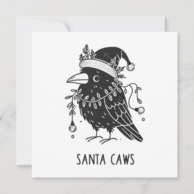 Christmas Raven Santa Caws  Holiday Card (Front)