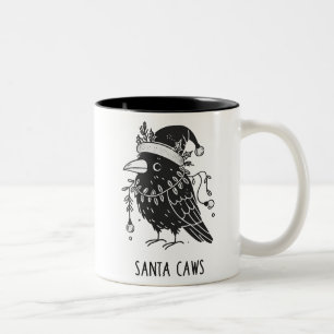 Christmas Raven Santa Caws  Two-Tone Coffee Mug