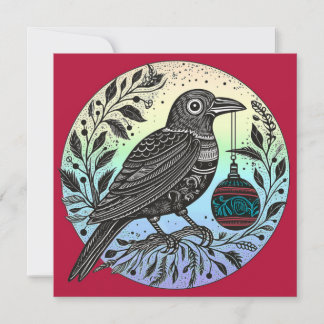Christmas Raven with Ornament Holiday Card
