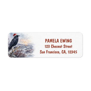 Christmas Raven with Santa Hat Watercolor Return Address Label