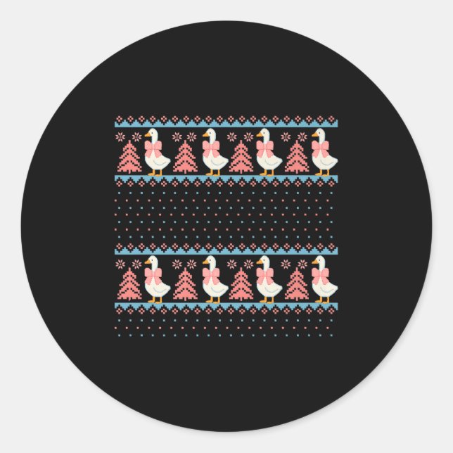 Christmas Rch Goose Ugly Sweater Pajama Xmas Tree  Classic Round Sticker (Front)