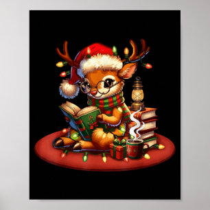 Christmas Reading Book Lovers Bookworm Coffee Rein Poster